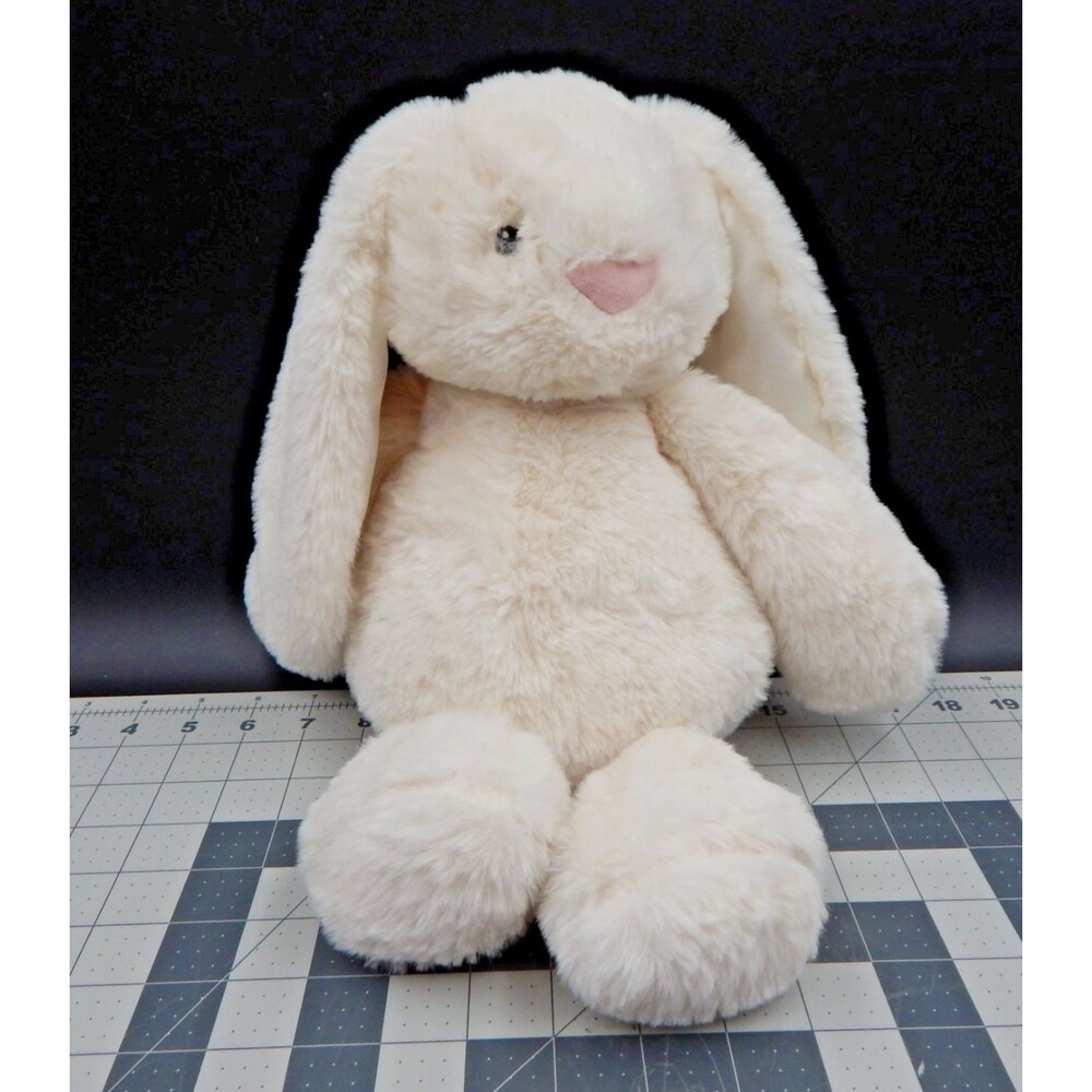 Spark Create Imagine Plush Bunny White Rabbit Rattle Satin Ears Sewn Eyes 14 In
